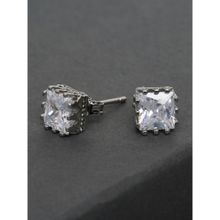 OOMPH Silver Plated Square Cubic Zirconia Stud Earrings for Men