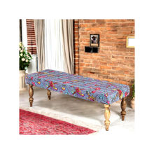 Ikiriya Cairo Solid Wood 2 Seater Bench in Grey Bird Print Kantha fabric