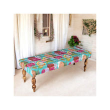 Ikiriya Cairo Solid Wood 2 Seater Bench in Sea Green Fruit Print fabric