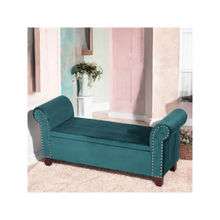 Ikiriya Queens Solid Wood 2 Seater Bench/ Couch with inside Storage Space in Turquoise Sea Velvet (1 Year Warranty)