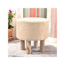 Ikiriya Morgan Solid Wood Pouf Stool in Ivory Sparkle Velvet (1 Year Warranty)