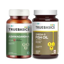 TrueBasics Omega 3 Fish Oil Capsules, Triple Strength with 1250 mg Omega & Ashwagandha Capsules