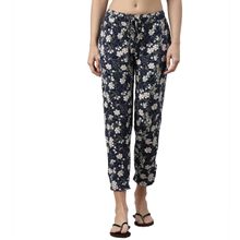 Enamor Essentials Womens E048-mid Rise 7-8th Relaxed Fit Lounge Pants Navy Blue