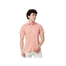 ColorPlus Tailored Fit Checkered Orange Shirt