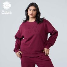 Twenty Dresses by Nykaa Fashion Curve Wine Crew Neck Full Sleeves Embossed Text Sweatshirt