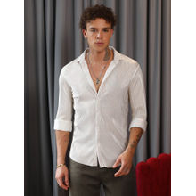 Campus Sutra Mens Daisy White Metallic Pleated Shirt