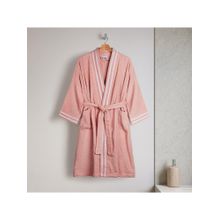 SPACES Airsoft Cotton 300 GSM Dobby Weave Plain Large Premium Bath Rob - Peach (L)