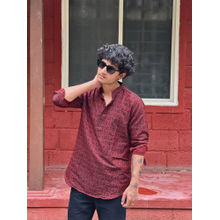 KISAH Men Red Short Kurta