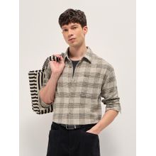 THE BEAR HOUSE Men's Beige Checks Cotton Relaxed Fit Flannel Shirt