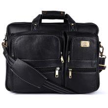 HiLEDER Pure Genuine Leather Unisex 15 Inch Briefcase Laptop Messenger Bag- Black