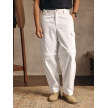 Andamen Men Solid Cotton Blend Straight Regular Fit Zipper Casual White Cargo