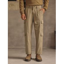 Andamen Men Solid Slant Pocket Detail Polyester Regular Fit Zipper Casual Khaki Cargo