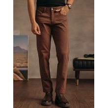 Andamen Men Solid Stretch Cotton Blend Regular Fit Zipper Casual Brown Chinos