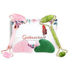 Getmecraft Rose Quartz Face Roller And Gua Sha Set With Jade...