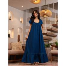 FEATHERS CLOSET Navy Blue Flared Soft Crepe Night Maxi