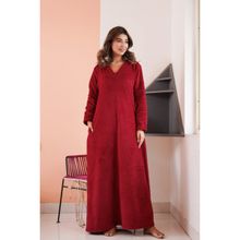 FEATHERS CLOSET Super Soft Maroon V Neck Woollen Maxi