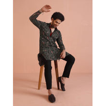 KISAH Mens Black Printed Kurta Trousers