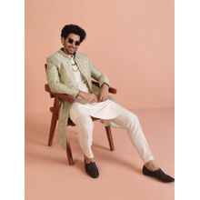 KISAH Men Beige Kurta Sherwani Trouser (Set of 3)