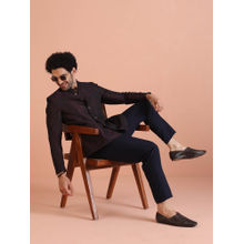 KISAH Men Magenta Textured Silk Blend Jacquard Jodhpuri Bandhgala Trouser Set with Self Design