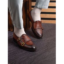 La Botte Men Brown Woven Design Monk Straps