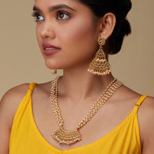 Azai by Nykaa Fashion Traditional Gold and Off White Temple Necklace and Earring Set
