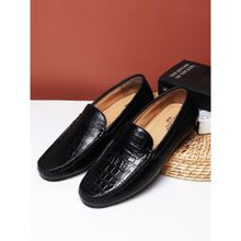 Teakwood Mens Black Textured Geniune Leather Formal Loafer