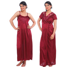 Fasense Stylish Women Satin Nightwear Sleepwear 2 PCs Set Of Nighty & Wrap Gown - Maroon