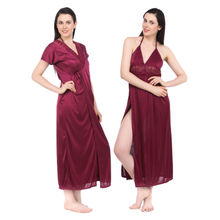 Fasense Stylish Women Satin Nightwear Sleepwear 2 PCs Set Of Nighty & Wrap Gown - Purple