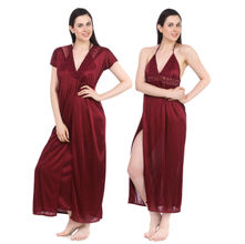 Fasense Stylish Women Satin Nightwear Sleepwear 2 PCs Set Of Nighty & Wrap Gown - Maroon