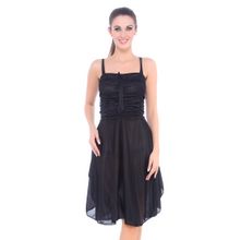 Fasense Stylish Women Satin Nightwear Sleepwear Short Nighty - Black
