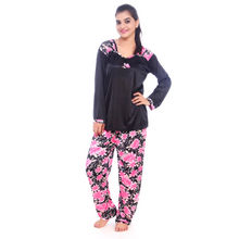 Fasense Stylish Women Satin Nightwear Sleepwear Top & Pyjama Set - Multi-Color