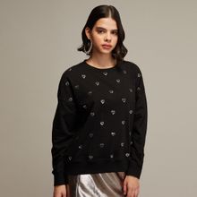 Twenty Dresses by Nykaa Fashion Black Oversized Hearts Sequins Sweatshirt