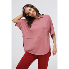 NeceSera Deco Rose Modal Oversized Lounge Top - Pink