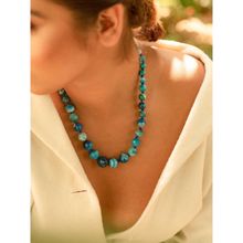 Kastiya Jewels Blue Beaded Agate Semi Precious Gemstone Necklace
