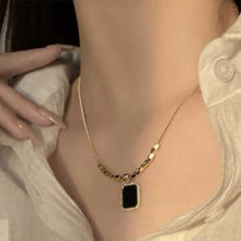 ZAISHA Clavicle Gemstone Bar Necklace -18K Gold Plated Titanium Steel