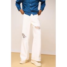 FREAKINS Antique White Ripped Men's Wide Leg Jeans