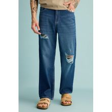 FREAKINS Cobalt Distress Men's Straight Jeans