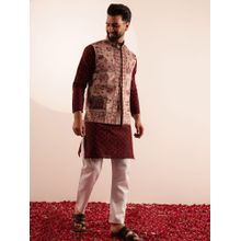 SOJANYA Jacquard Silk Kurta with Pyjama and Nehru Jacket (Set of 3)