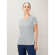 Amante Women Dry Relaxed Fit Solid Energize Active V Neck T-shirt-Grey