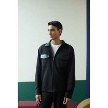 Muvazo Black Men Faux Leather Collar Neck Jacket