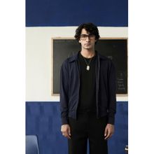 Muvazo Blue Men Corduroy Collar Neck Jacket