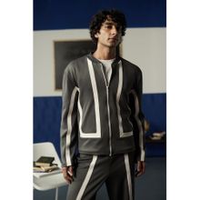 Muvazo Grey Men Scuba Mandarin Neck Jacket