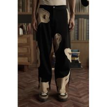 Muvazo Rugged Applique Black Abstract Trouser