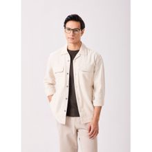 MH&Y Beige Men Cotton Linen Collar Neck Shacket