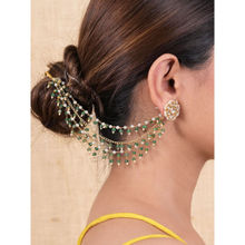 Shlok Jewels Women Green Multi Layer 18K Gold Plated Jadau Kundan Ear Chain