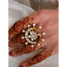 Shlok Jewels Women White 18K Gold Plated Jadau Kundan Ring