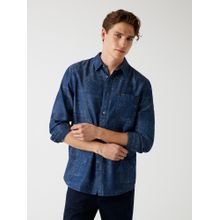 Guess Mens Aop Blue Bandana Spread Collar Full Sleeve Fluid Tencel Shirt