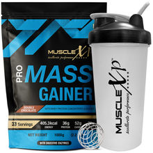 MuscleXP Pro Mass Gainer With Whey Protein, Whey Isolate - Double Chocolate, (Pouch) + Shaker