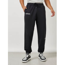 Styli Men Slogan Relaxed Fit Joggers Black Cotton