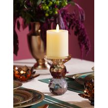 Pure Home + Living Gold Grey Cut Glass Crystal Candle Holder